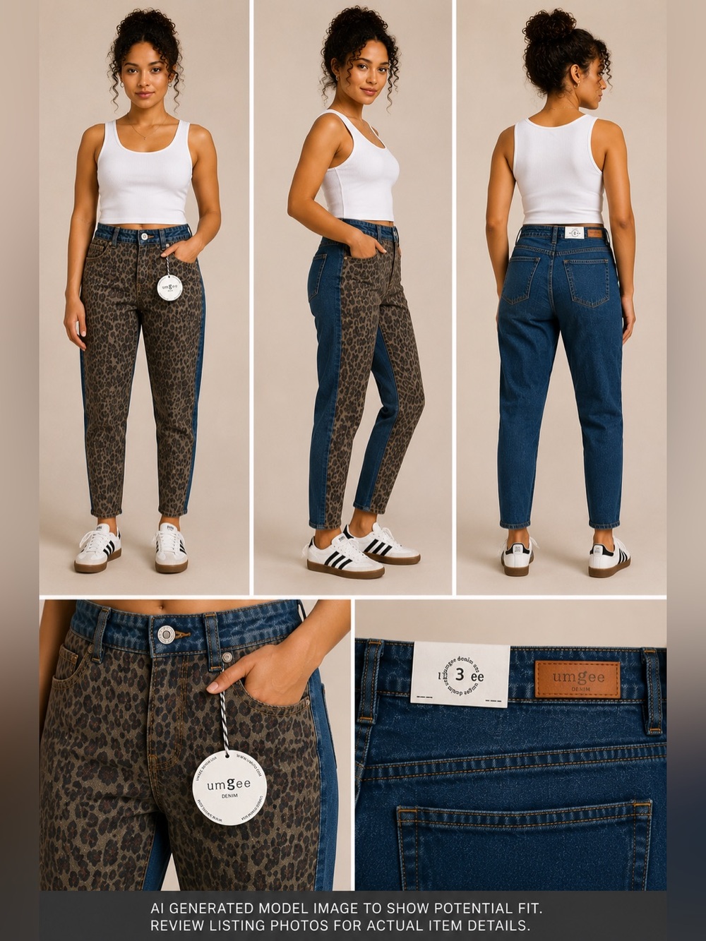 Umgee Denim Leopard Print Slim Tapered Jeans Size 3 NWT